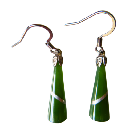 JIE402 Greenstone wedge-shaped earrings (2.5cm) with silver thread
