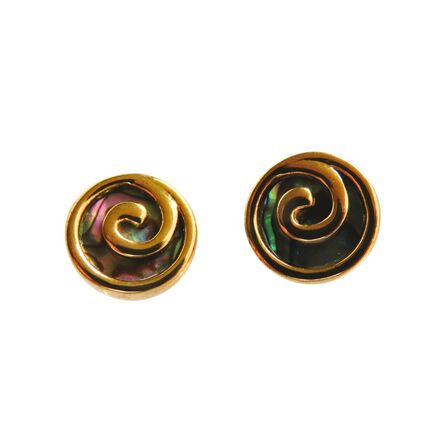 Koru Round Stud earrings with Paua and Gold