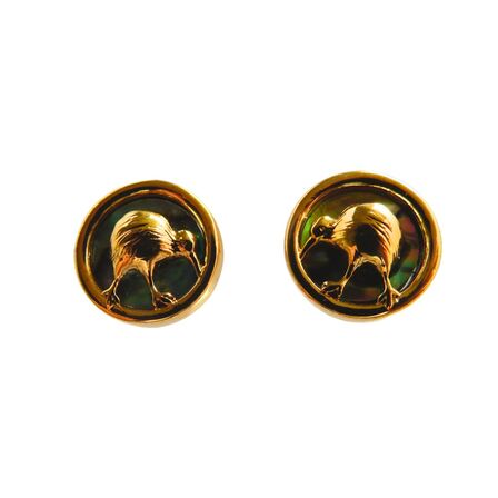 Kiwi Round Stud Earrings with Paua and Gold